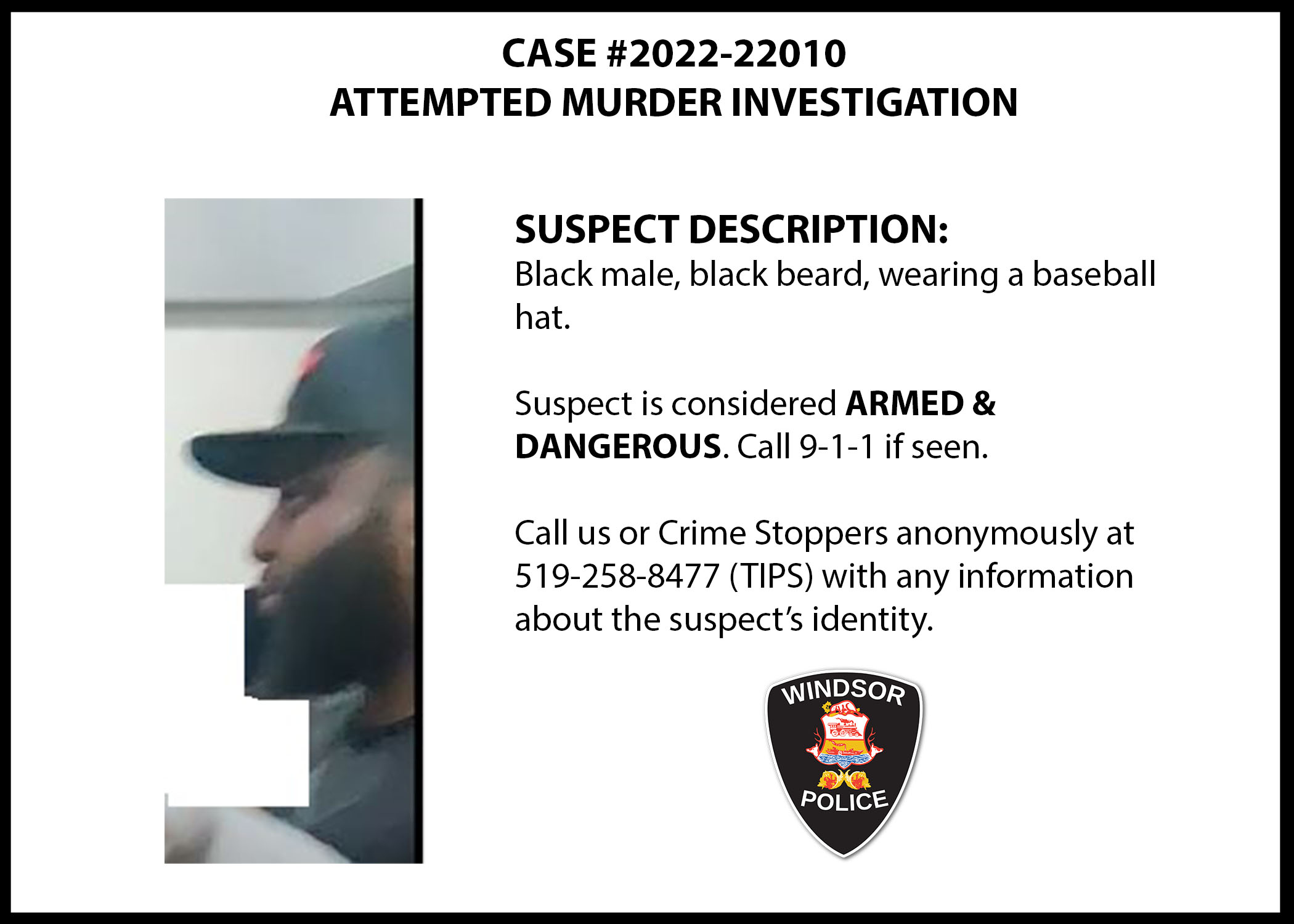 Windsor Police Trying To Locate Suspect In Attempted Murder Investigation